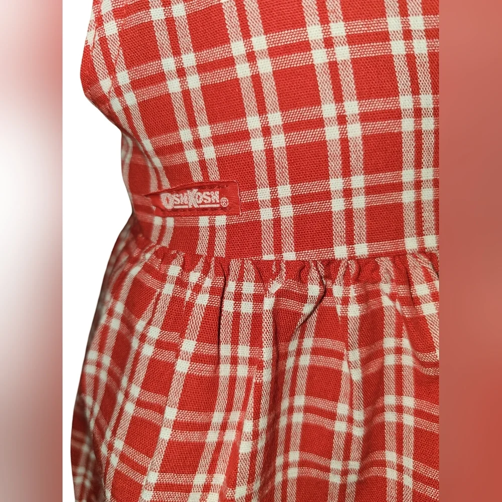 Vtg OshKosh B'gosh Red Gingham Wrap Dress Floral Embroidered USA Toddler Sz 2T - Picture 5 of 16